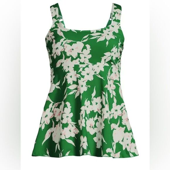 Land’s End Plus Regular flutter Tankini top green grass painted flower print Var - Picture 7 of 10